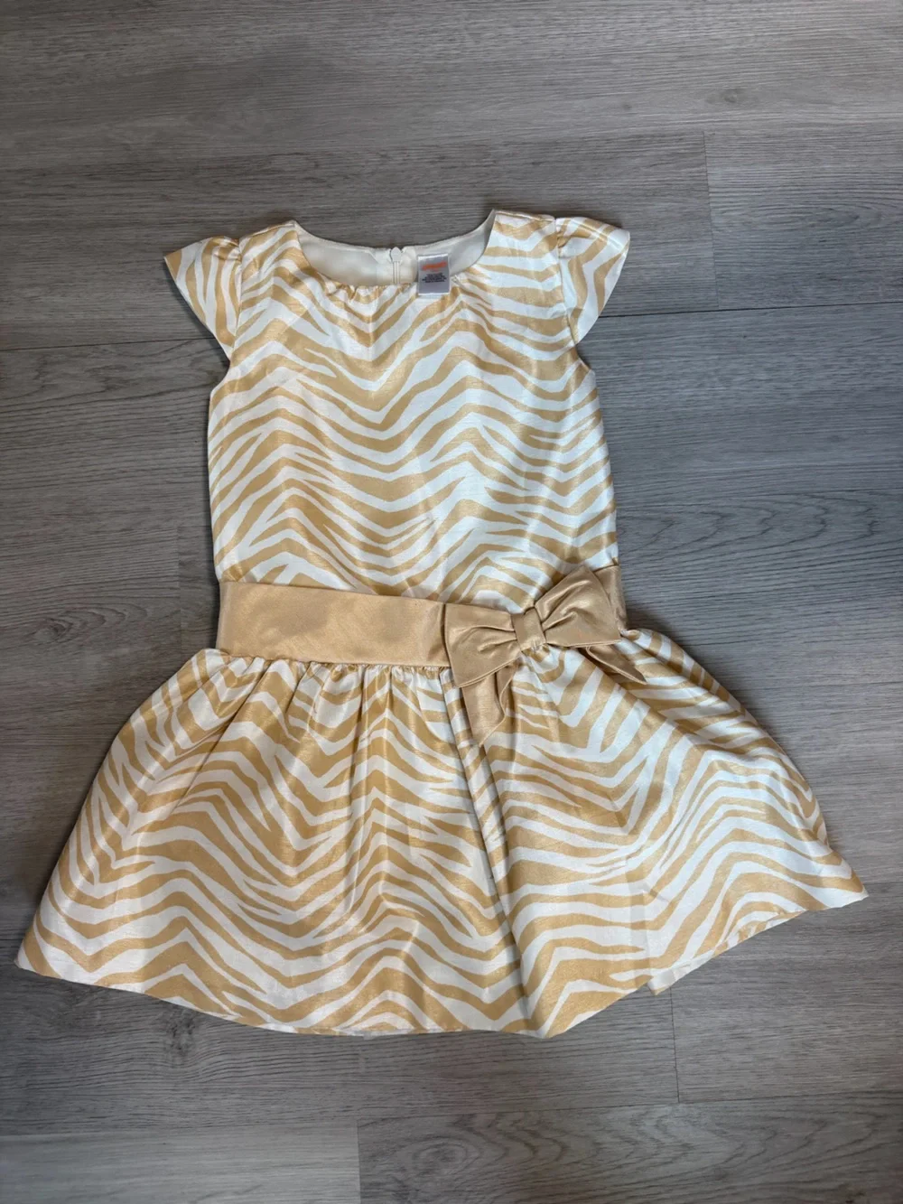 Gymboree Gold & Ivory Zebra Party Dress with Bow | Size 5T